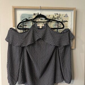 Michael Kors Black and White Off-Shoulder Blouse